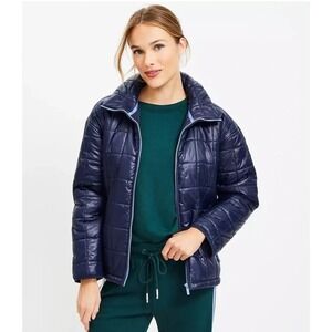 Lou & Grey Puffer Jacket Navy Blue Quilted‎ Zip Up Oversized XL